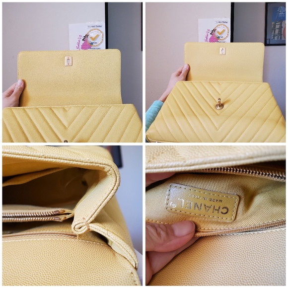 Chanel coco handle chevron yellow caviar gold hard ware small medium bag - Picture 4 of 11